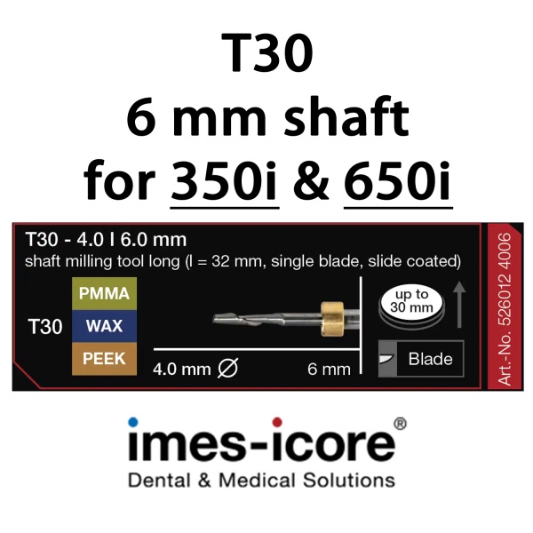 PMMA / Wax / Peek 4mm Shaft milling tool T30